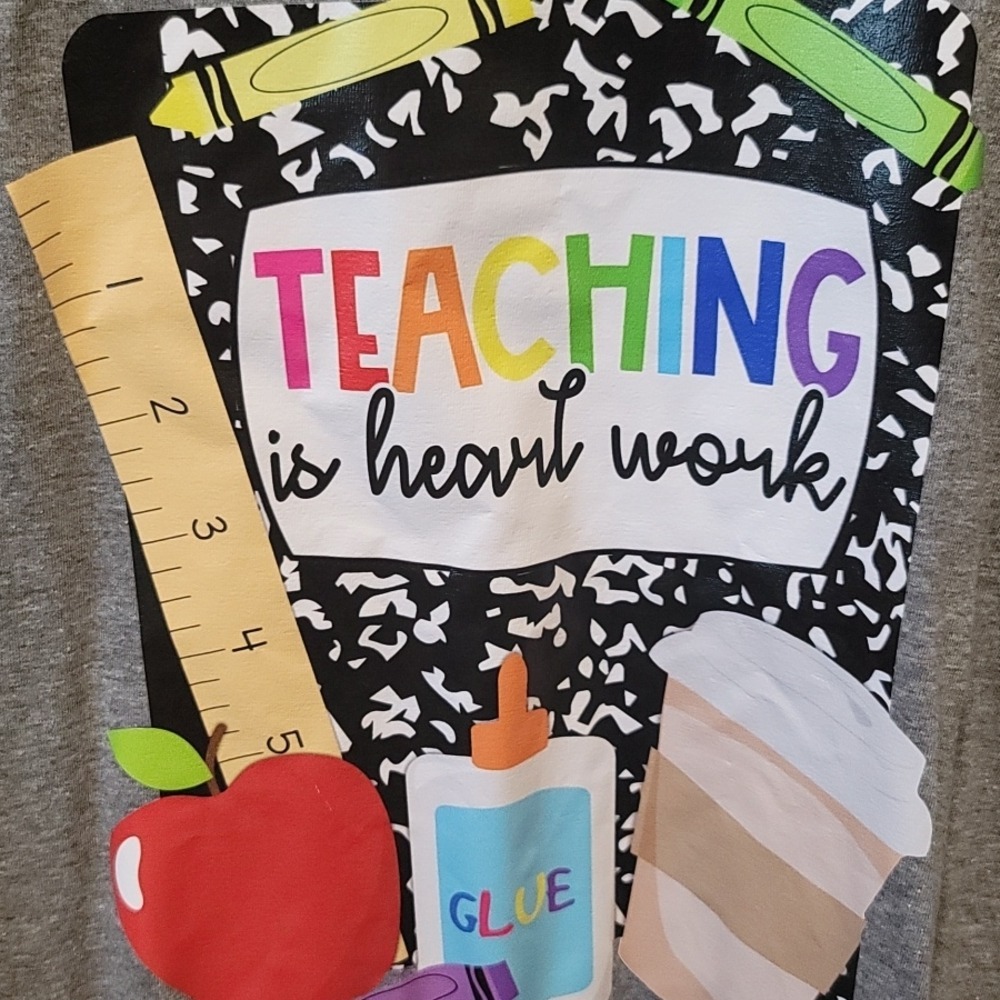 Gildan Softstyle Teaching Is Heart Work Graphic Tee Heather Grey XL Short Sleeve